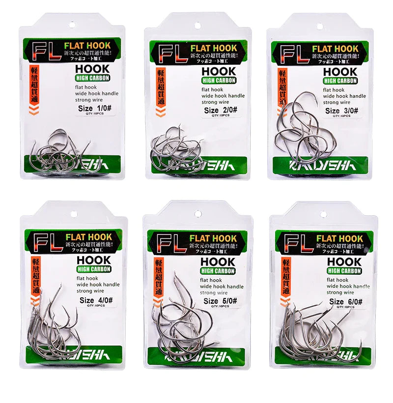 KATYUSHA 50Pcs Jigging Fishing Hooks Size 1/0-2/0-3/0-4/0-5/0# Slow Pitch Flat Fishhooks High Carbon Steel Single Hooks Barbed