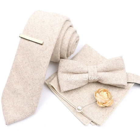 Top 50% Wool Soft 7cm Tie Bowtie Hankie Clip Brooch Sets Dusty Green Solid Classy Men Wedding Suit Daily Cravat Accessory Gift