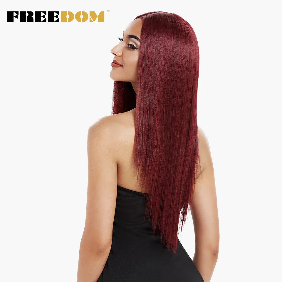 FREEDOM Synthetic Lace Front Wig For Black Women Long Straight Middle Part Wig High Temperature Red Blonde Ginger Cosplay Wigs