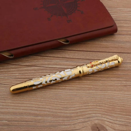 Luxury Metal 300 Fountain Pen White Golden Retro Hollow Out Faucet 26 Nib Stationery Office School Supplies