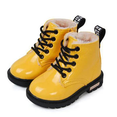 New Children Shoes Boots for Children Size 21-37  Boots for Girl PU Leather Waterproof Winter Kids Snow Shoes Girls Boots