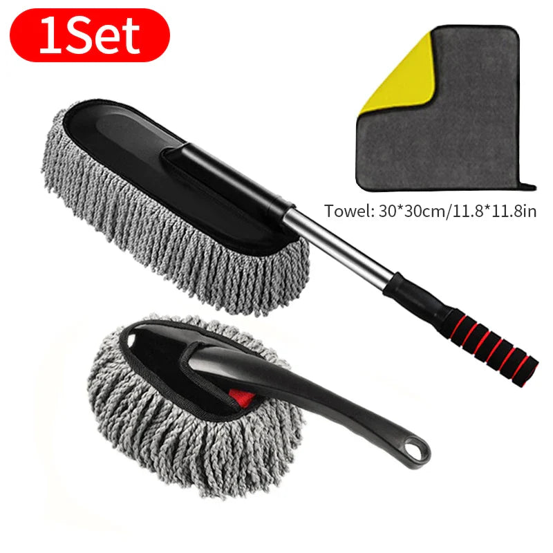 SEAMETAL Superfine Fiber Car Duster Suit Retractable Microfiber Car Dust Mop Home Cleaning Dust Removal Brushes Towels Kits