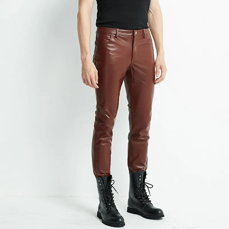 Brand Punk Genuine Leather Pants Men Autumn Winter Slim Warm Motorcycle Down Trousers 6XL Street Black Cowhide Pants