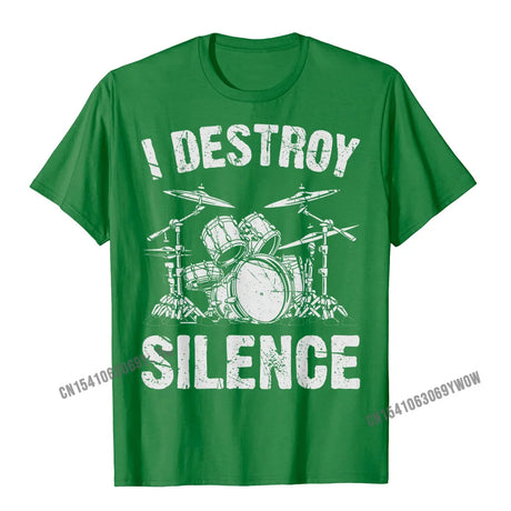 I Destroy Silence Drumming Vintage Drummer Drumset Drum Set T-Shirt Harajuku Cotton Casual Tees Cute Youth Tshirts Funny