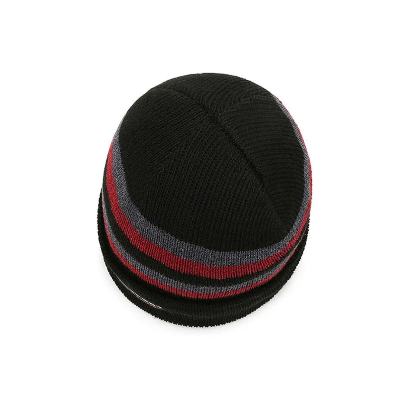 Winter Hats for Women Thick Beanies Letter Striped Knitted Cap Autumn Patchwork Beanie Men Fleece-lined Warmer Bonnet Casual Cap