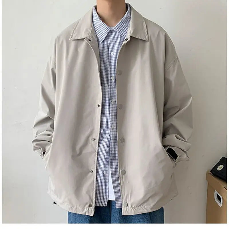 Jacket men women autumn winter Korean trend loose cargo shirts gown simple versatile casual lapel jacket unisex button-up coats