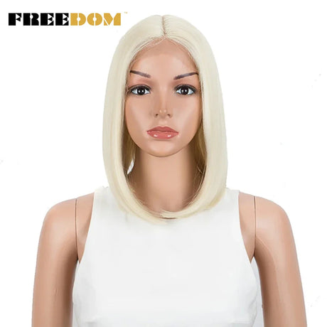 FREEDOM Straight Synthetic Lace Wigs Short Bob Ombre Blue Colorful Wigs For Black Women Cosplay Wigs Middle Part Lace Wig