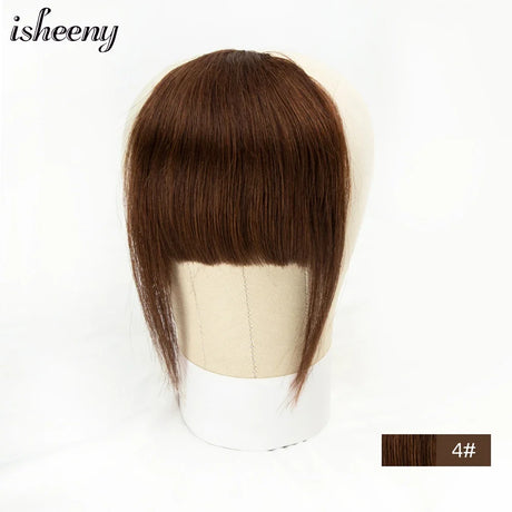 Isheeny Human Hair Bangs 3 Clips In Black Blunt Cut Fringe Hair Piece Natural Black Blonde Bang 8" Clip In Hair Extensions Brown