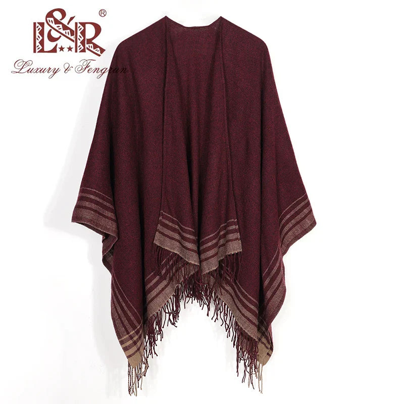 Cashmere Winter Warm Ponchos And Capes For Women Foulard Femme Shawls and Wraps Stripped Pashmina Female Bufanda Mujer