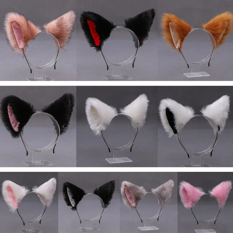 Women Anime Furry Animal Kitty Cat Ears Headband Kawaii Lolita Maid Hair Hoop Halloween Cosplay Party Fancy Headwear