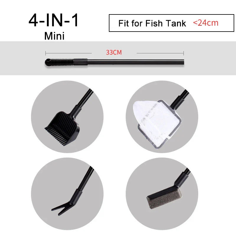 6-IN-1 Aquarium Cleaning Tools Kits Fish Tank Clean Set Fish Net Gravel Rake Algae Scraper Fork Sponge Brush Glass Cleaner