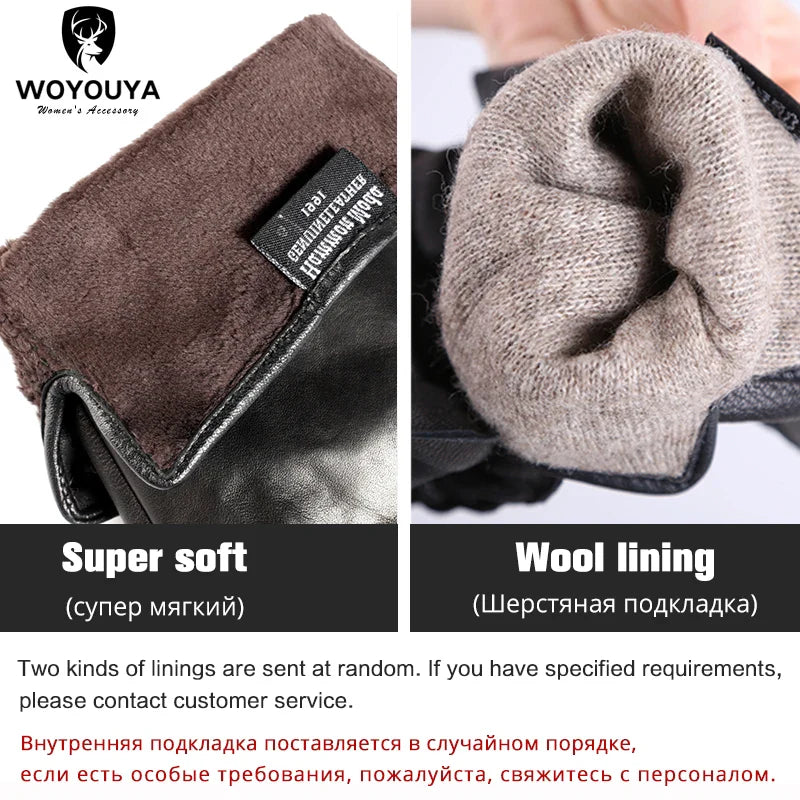 Comfortable Keep warm gloves male winter,Water ripple design sheepskin men's gloves,black men's leather gloves-8001Y