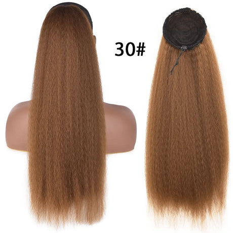 HANNE Yaki Straight Ponytail Hair Extensions For Black Women Wrap Around Clip In Magic Paste Heat Resistant Synthetic Hair Piece