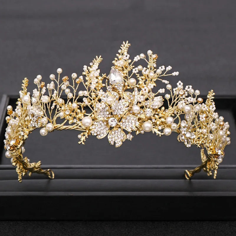 Wedding Crown Gold Silver Color Rhinestone Crystal Diadem Queen Crown Princess Tiaras Bridal Hair Jewelry Party Hair Accessories