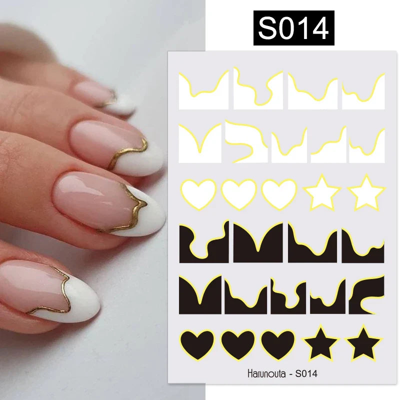 3D Silver Frame Nail Sticker Silver Bronzing Stripe Lines Sliders For Nails Tribal Pattern Decals Marble Blooming Nail Tattoos