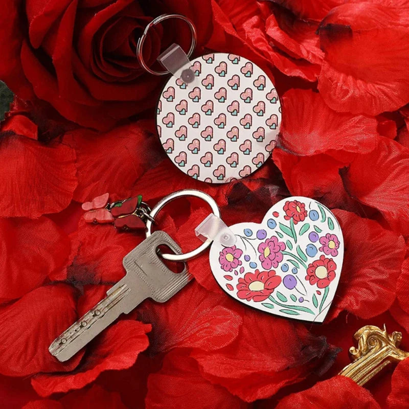 12/24/30Pcs Sublimation Blank Keychains Thermal Transfer Key Chain Double-Side Printed MDF Keyrings with Split Rings