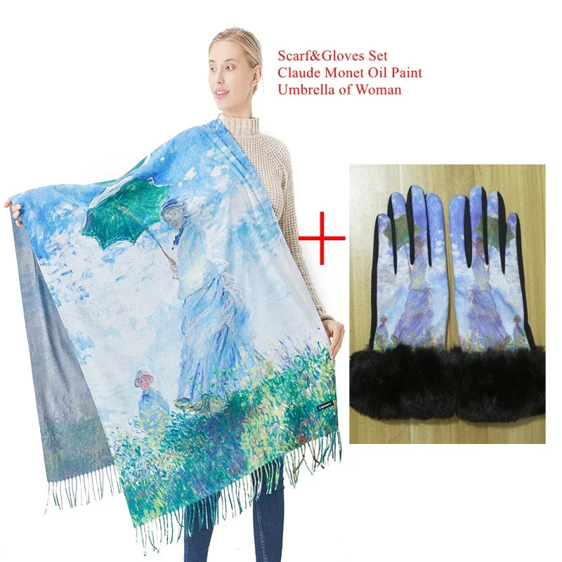 New Cashmere Scarf Women Digital Printing Pashmina Shawl Wraps Gustav Klimt Oil Painting Der Kuss Bandana Femme Foulard Tassels