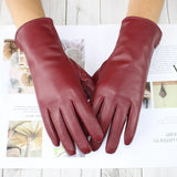 New women's leather color gloves sheepskin classic straight style knitted lining spring driving mittens autumn