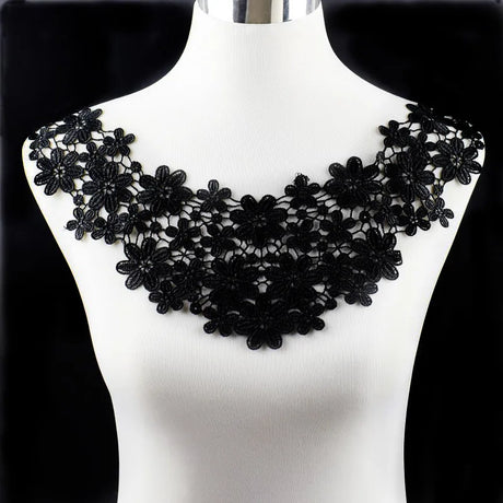 1 Pc Black Flower Neckline Collar Lace Applique Fabric for Fabric Apparel Sewing On Home Textiles For Dress Scrapbooking