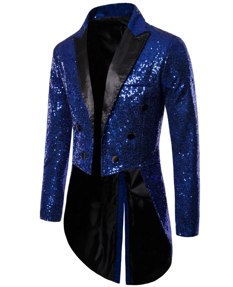 Men’ s Suit, Sequins Turn-Down Collar Long Sleeve Swallow-Tailed Coat for Men, S/M/L/XL/XXL