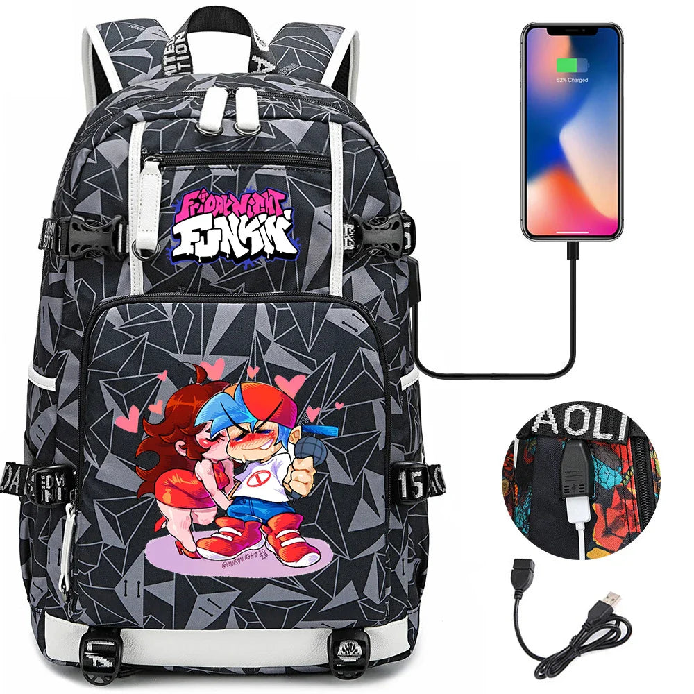 Friday Night Funkin Backpacks For School Multifunction USB Charging Bag Boy Girl Teenager School Bags Travel Laptop Mochila