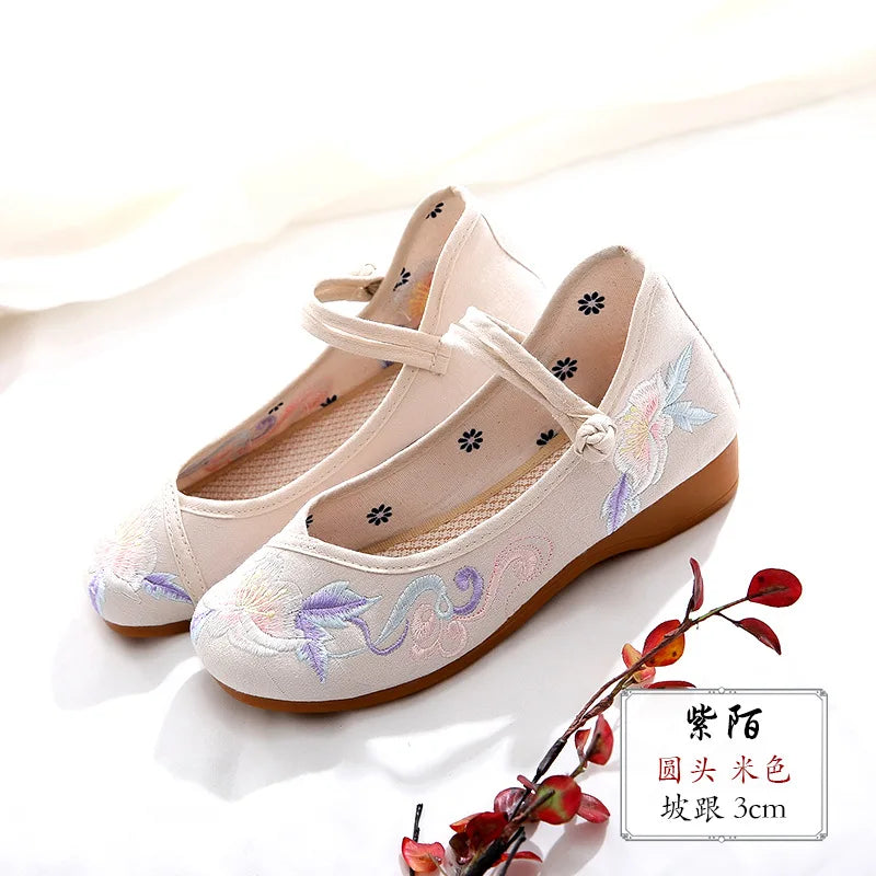 comemore Jacquard Embroidered Women Soft Bottom Ballet Flats Elegant Ladies Casual Strap Ballerinas Chinese Style Cotton Shoes