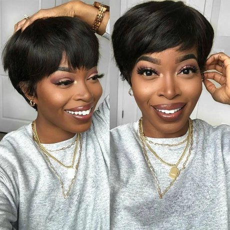 Short Human Hair Wigs Pixie Cut Straight perruque bresillienne for Black Women Machine Made Wigs With Bangs Cheap Glueless Wig