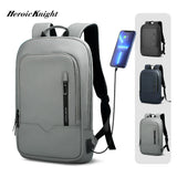 Heroic Knight Backpack Men Business Slim Work Waterproof 14" Laptop Bag USB Travel Backpack Women Outdoor School Backpack Black