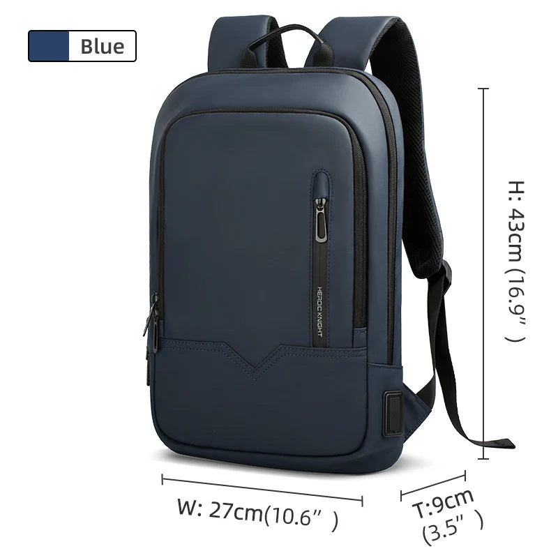 Heroic Knight Backpack Men Business Slim Work Waterproof 14" Laptop Bag USB Travel Backpack Women Outdoor School Backpack Black