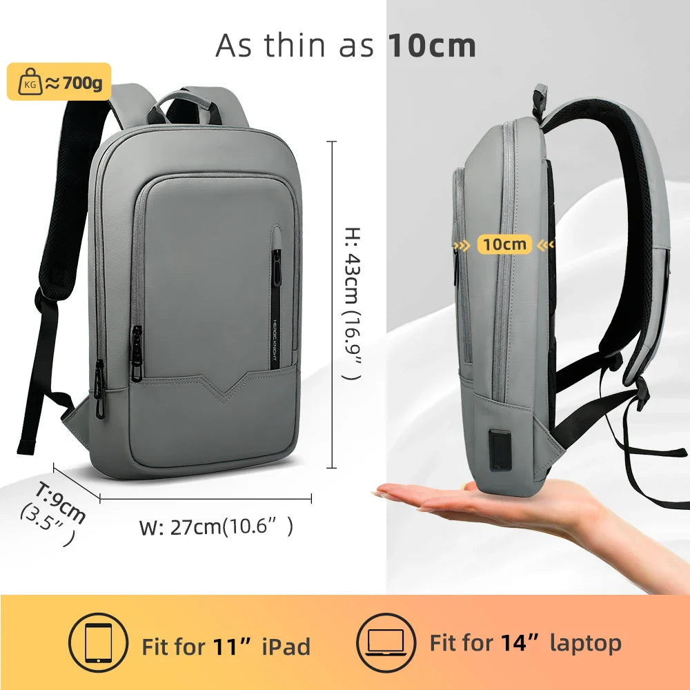 Heroic Knight Backpack Men Business Slim Work Waterproof 14" Laptop Bag USB Travel Backpack Women Outdoor School Backpack Black