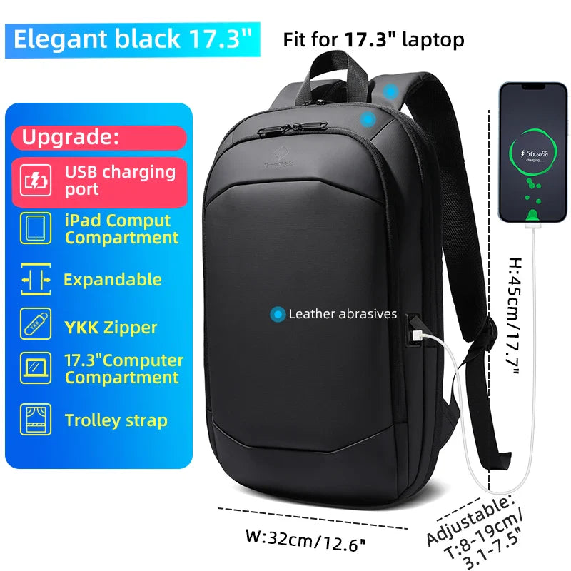 Heroic Knight Men's Backpack 17.3 Inch Waterproof Expandable Business Laptop Backpack With USB Charging Fashion Travel Backpack