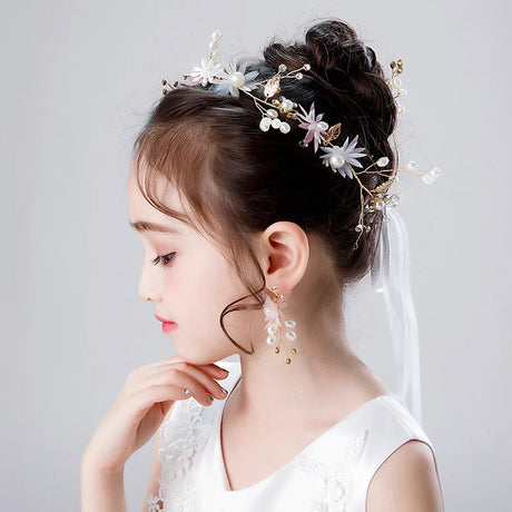 New Silver Color Gold Handmade Headbands Pearls Crystal Tiara Chlidren Hairbands Wedding Hair Accessories Veil Women Girls Kid