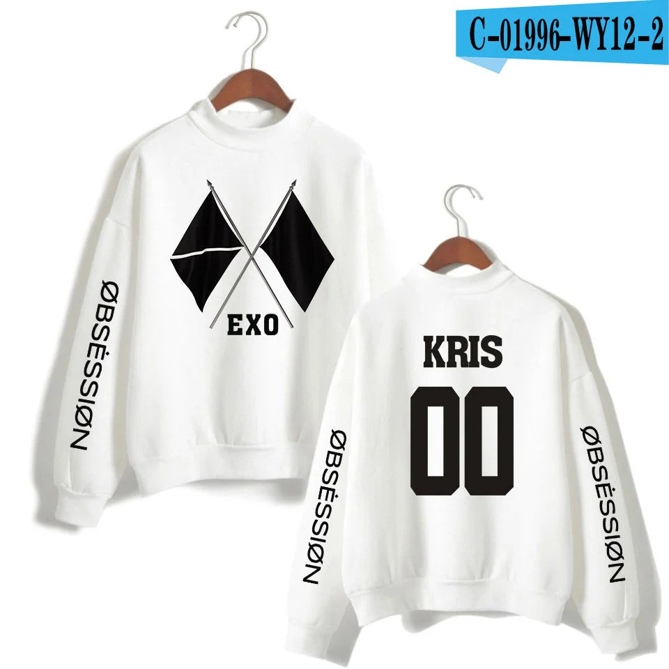 KPOP EXO NEW ALBUM Sixth Album OBSESSION WE ARE ONE EXO Print Women/Men High Collar Sweatshirt Casual Turtlenecks Clothes