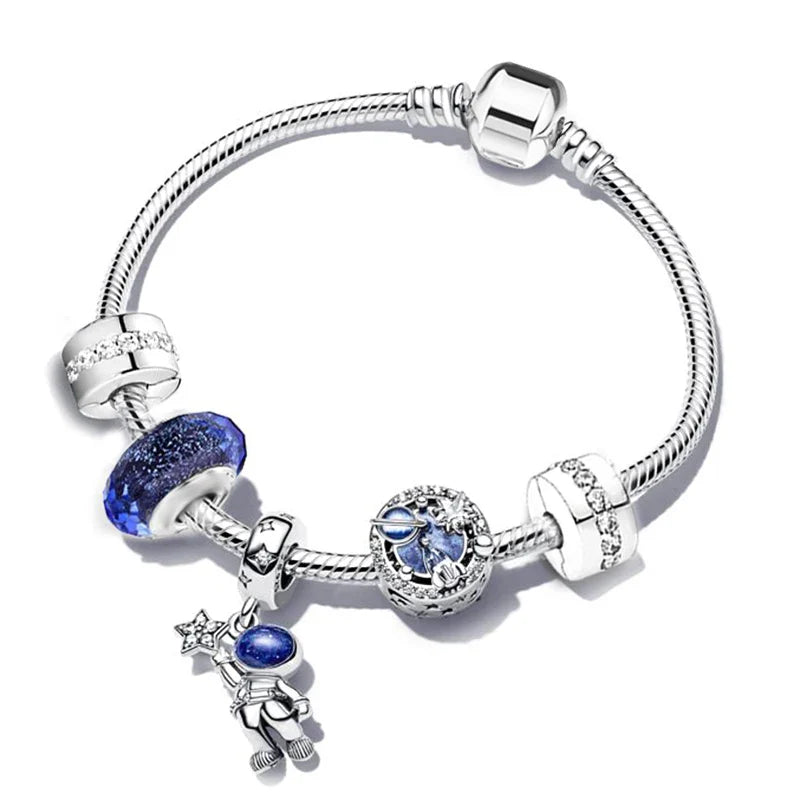 ZMFINES 2022 New Silver Color Charm Bracelets With Blue Star Moon Beads Pendant For Women Space Series Jewelry Gift Dropshipping