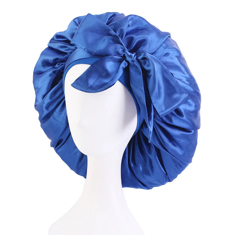 New Extra Large Bow Scarf Cap Bath Cap Chemotherapy Cap Satin Baotou Hat  Nightcap Women Hair Accessories