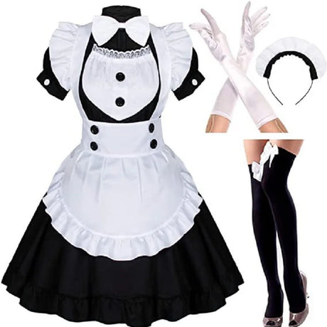 S-4XL Black White Cat Maid Outfit Cosplay Sexy Lolita Anime Cute Soft Girl Maid Uniform Appealing Set Stage Waiter Costumes