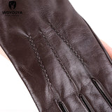 Comfortable Keep warm gloves male winter,Water ripple design sheepskin men's gloves,black men's leather gloves-8001Y