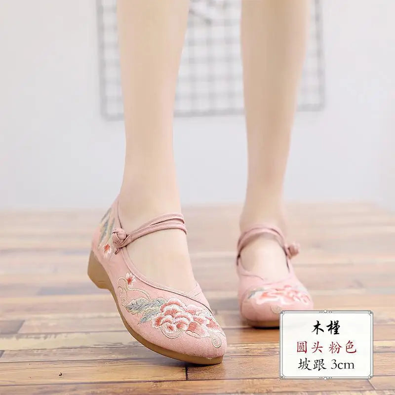 comemore Jacquard Embroidered Women Soft Bottom Ballet Flats Elegant Ladies Casual Strap Ballerinas Chinese Style Cotton Shoes