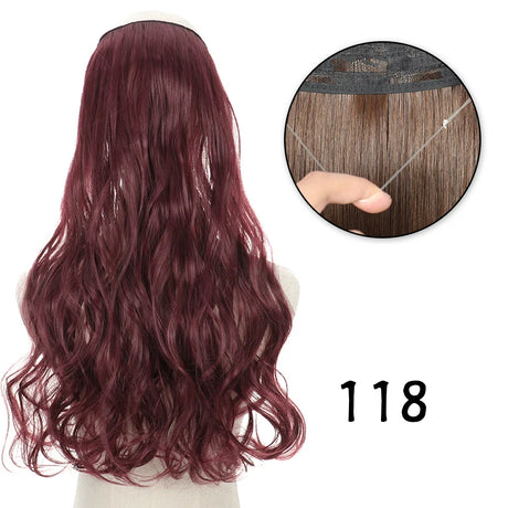 Hair Extensions No Clips Synthetic Fake Hair Ombre Pink Blonde Brown Black Natural Wavy Curly False Hair Piece For Woman