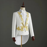 (Jacket+Pants) 2 Piece Wedding Suit White Embroidery Tailcoat Set Singer Host Swallowtail Costumes Magician Chorus Stage Suits