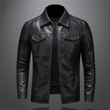 Men's Motorcycle Leather Jacket Large Size Pocket Black Zipper Lapel Slim Fit Male Spring and Autumn High Quality Pu Coat M-5Xl