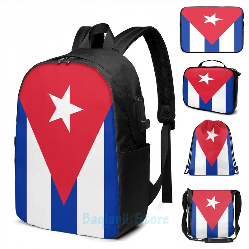 Funny Graphic print Patriotic Cuba Flag USB Charge Backpack Men School Bags Women Bag Travel Laptop bag