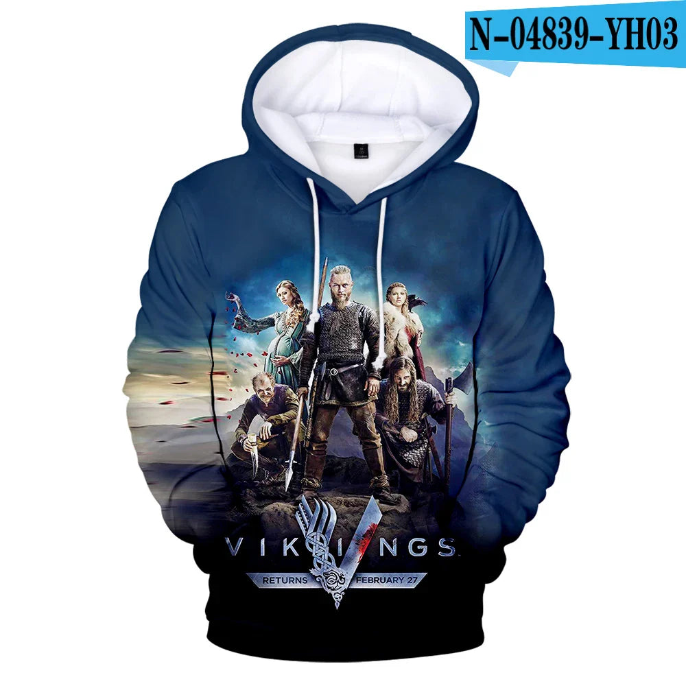 2021 Vikings Ragnar Lothbrok 3D 3D Hoodie Pullovers Sweatshirt Round Neck 3D Hoodie Pullover Men/women Pullovers Boys/girls Stre