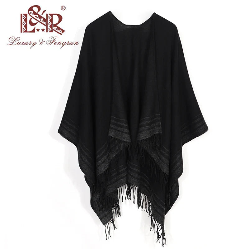 Cashmere Winter Warm Ponchos And Capes For Women Foulard Femme Shawls and Wraps Stripped Pashmina Female Bufanda Mujer