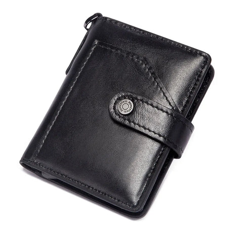 KAVIS New Style Casual Credit Card Holder RFID Aluminum Box Men Genuine Leather Wallet Hasp Smart Bussiness ID Card Case Vintage