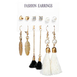 LATS Women's Earrings Set Tassel Pearl Earrings for Women Bohemian Fashion Jewelry 2020 Geometric Kolczyki Hoop Earings