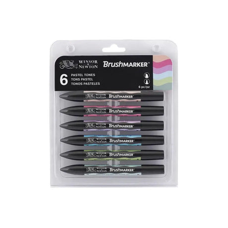 Winsor & Newton Brushmarker Set 6 Colors 12 Colors Soft Brush Tip Twin Tip Brush Markers Alcohol Based Art Pens