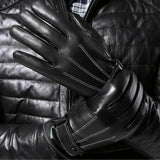 Gloves Men Winter Leather Black Gloves Button Warm Mittens For Men Luxurious Pu Leather Driving Genuine Mittens