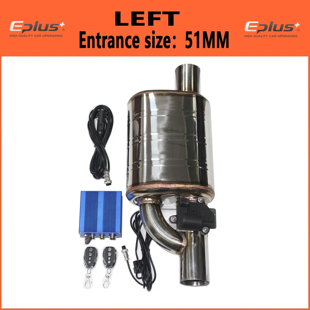 EPLUS Car Exhaust System Electric Valve Control Exhaust Pipe Kit Adjustable Valve Angle Silencer Stainless Universal 51 63 70 76