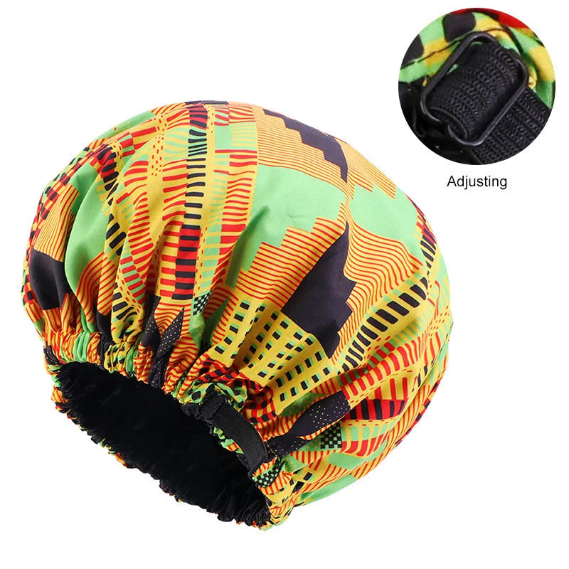 Oversize Africa Print Invisible Adjustable Round Hat Satin Lined nightcap hair cap Beauty Salon Hair Cap Women Hair Accessories